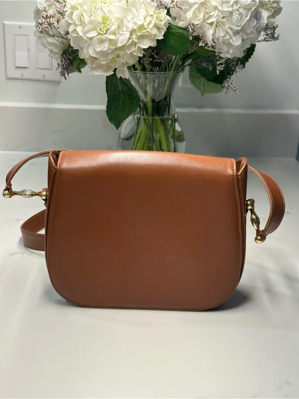 Vintage Gianni Versace Cognac Leather Crossbody with Medusa Relief